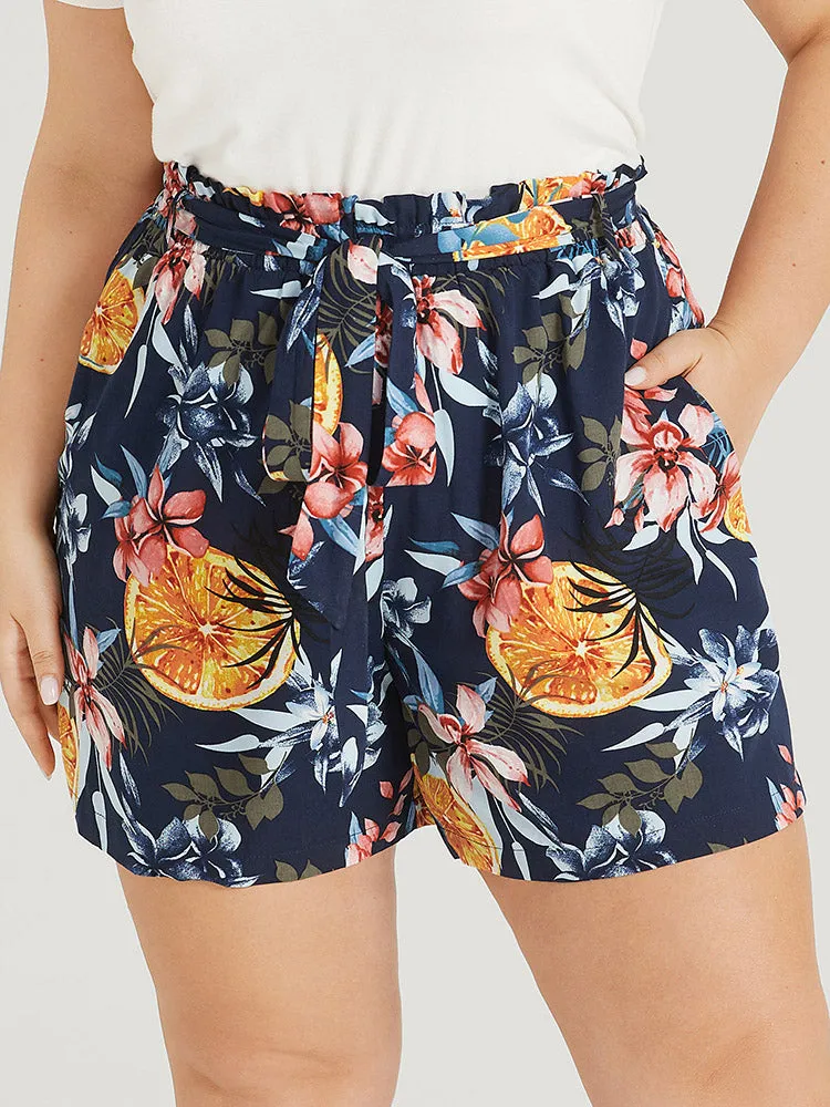Floral Print Arc Hem Belted Paperbag Waist Shorts sold by Bloomchic product image thumbnail 2
