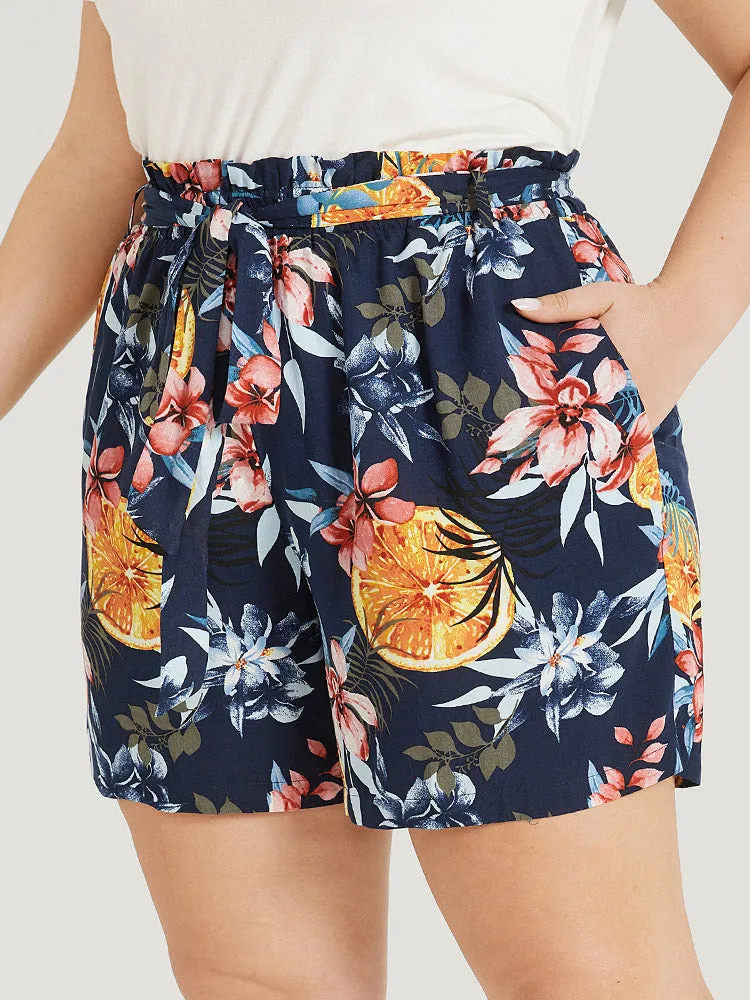 Floral Print Arc Hem Belted Paperbag Waist Shorts sold by Bloomchic product image thumbnail 3