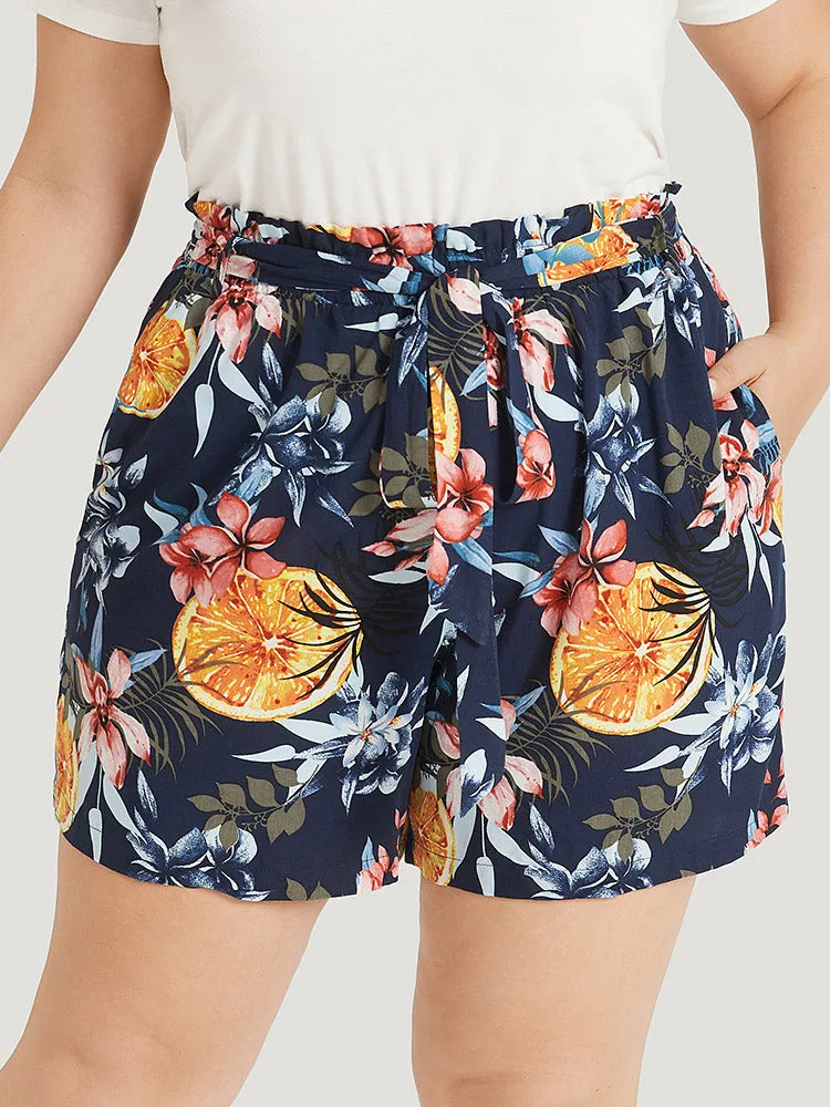 Floral Print Arc Hem Belted Paperbag Waist Shorts sold by Bloomchic