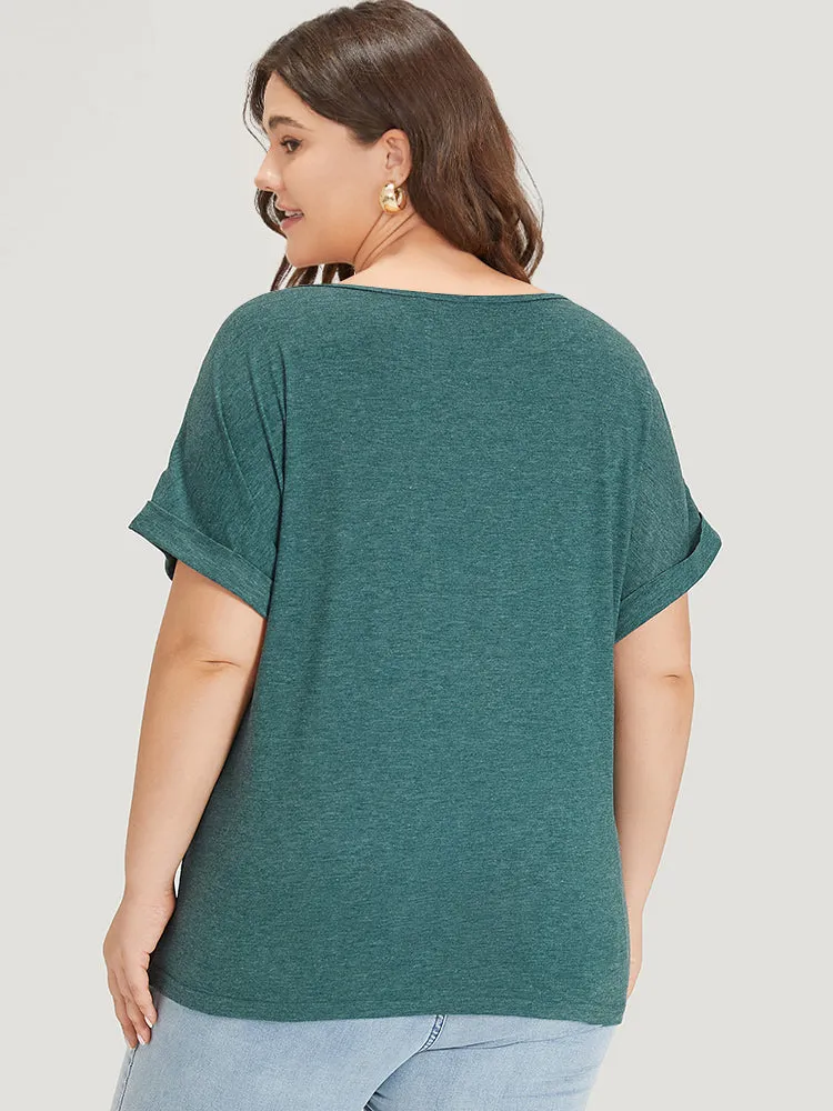 Plain V Neck Button Detail Roll Dolman Sleeve T-shirt sold by Bloomchic product image thumbnail 2