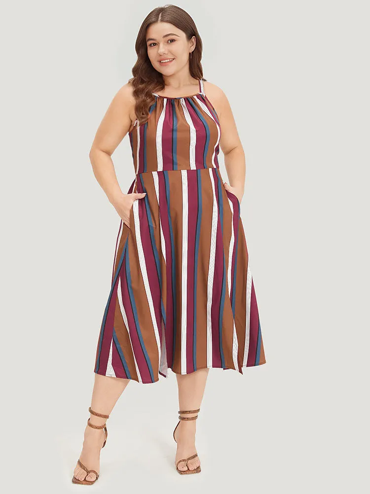 Striped Bowknot Cut Out Split Hem Gathered Cami Dress sold by Bloomchic product image thumbnail 4