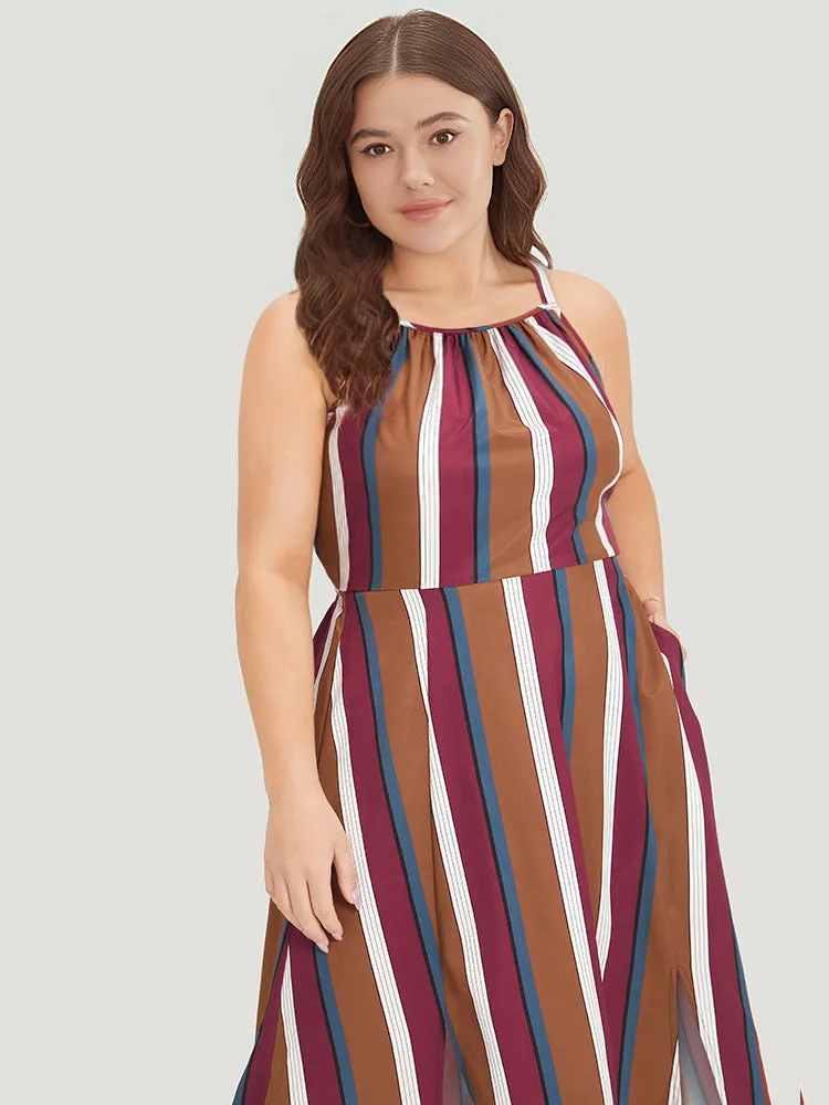 Striped Bowknot Cut Out Split Hem Gathered Cami Dress sold by Bloomchic product image thumbnail 5