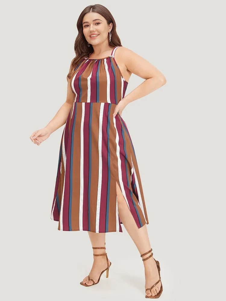 Striped Bowknot Cut Out Split Hem Gathered Cami Dress sold by Bloomchic product image thumbnail 2