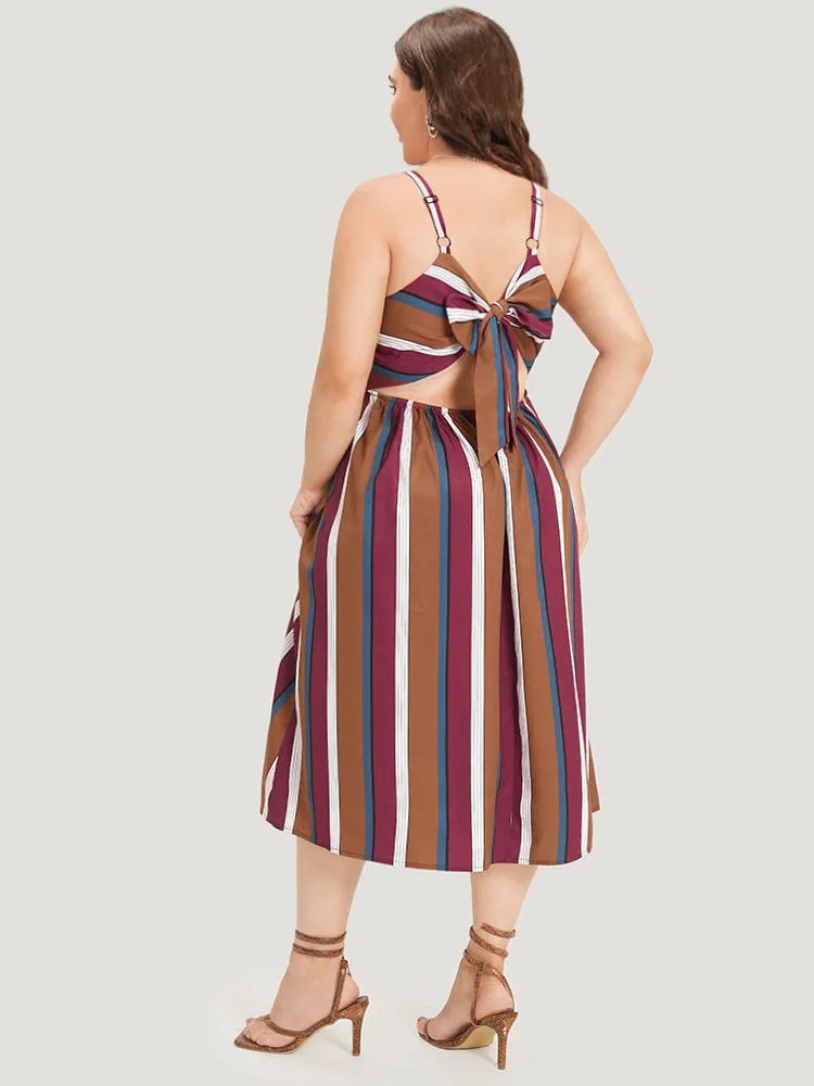 Striped Bowknot Cut Out Split Hem Gathered Cami Dress sold by Bloomchic product image thumbnail 3