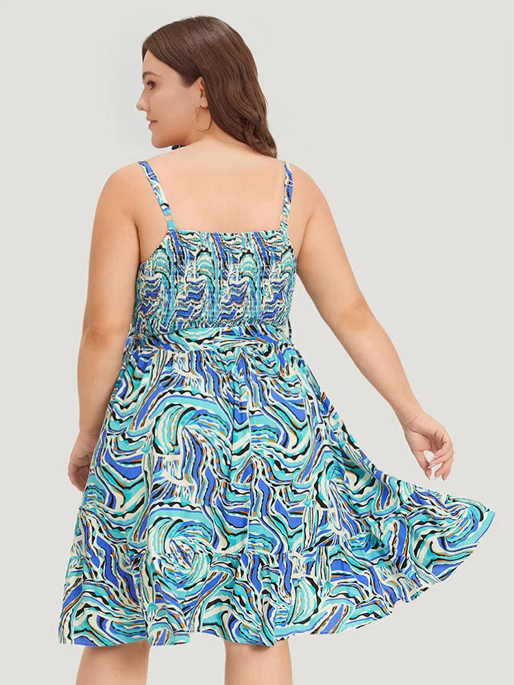 Water Ripple Print Shirred Pocket Belted Cami Dress sold by Bloomchic product image thumbnail 4
