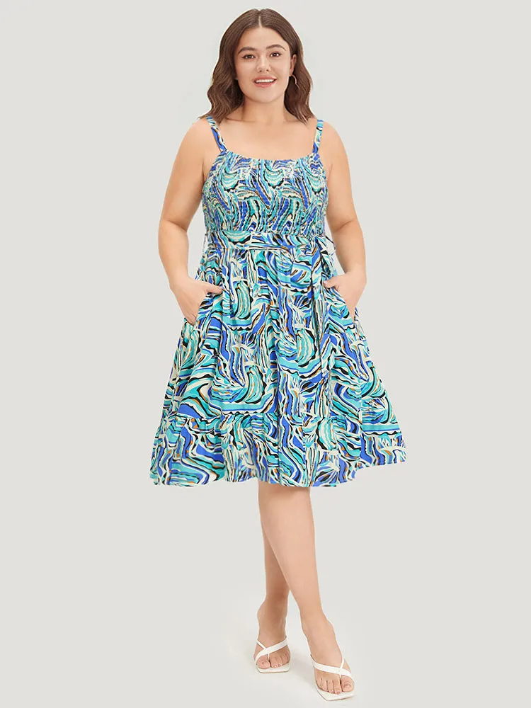 Water Ripple Print Shirred Pocket Belted Cami Dress sold by Bloomchic product image thumbnail 3