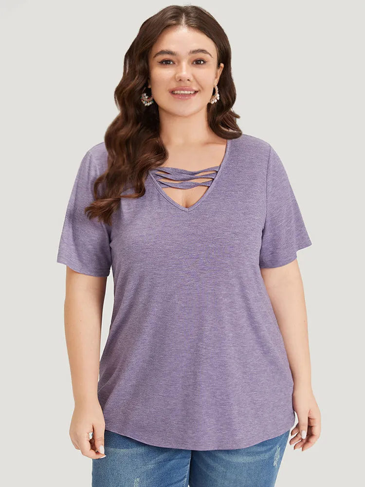 Plain Heather V Neck Cut Out Twist T-shirt sold by Bloomchic product image thumbnail 4