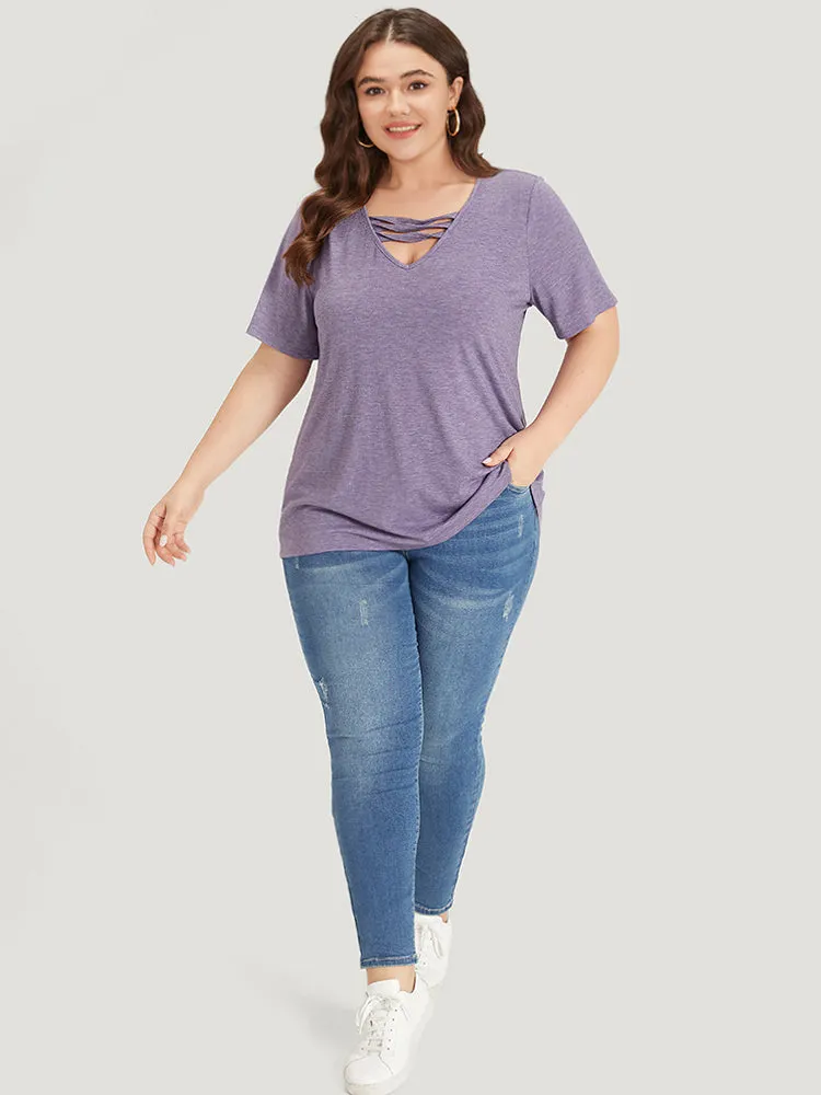 Plain Heather V Neck Cut Out Twist T-shirt sold by Bloomchic product image thumbnail 5