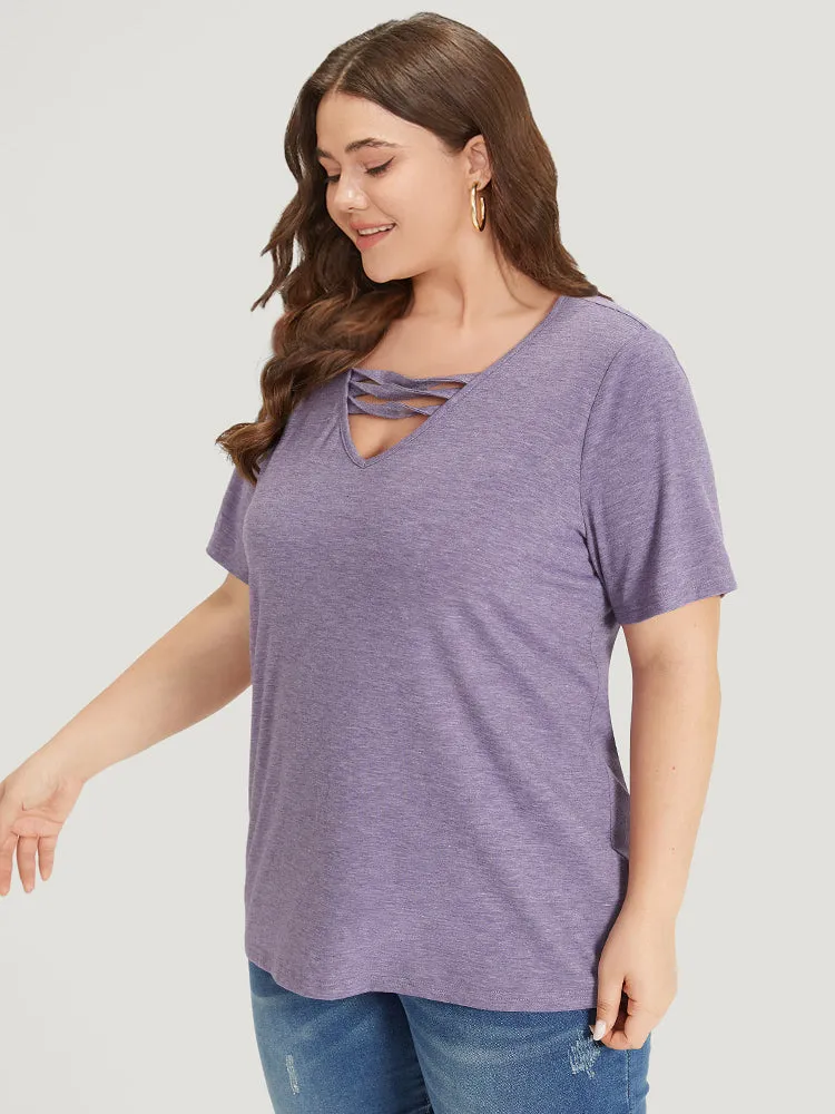 Plain Heather V Neck Cut Out Twist T-shirt sold by Bloomchic product image thumbnail 3