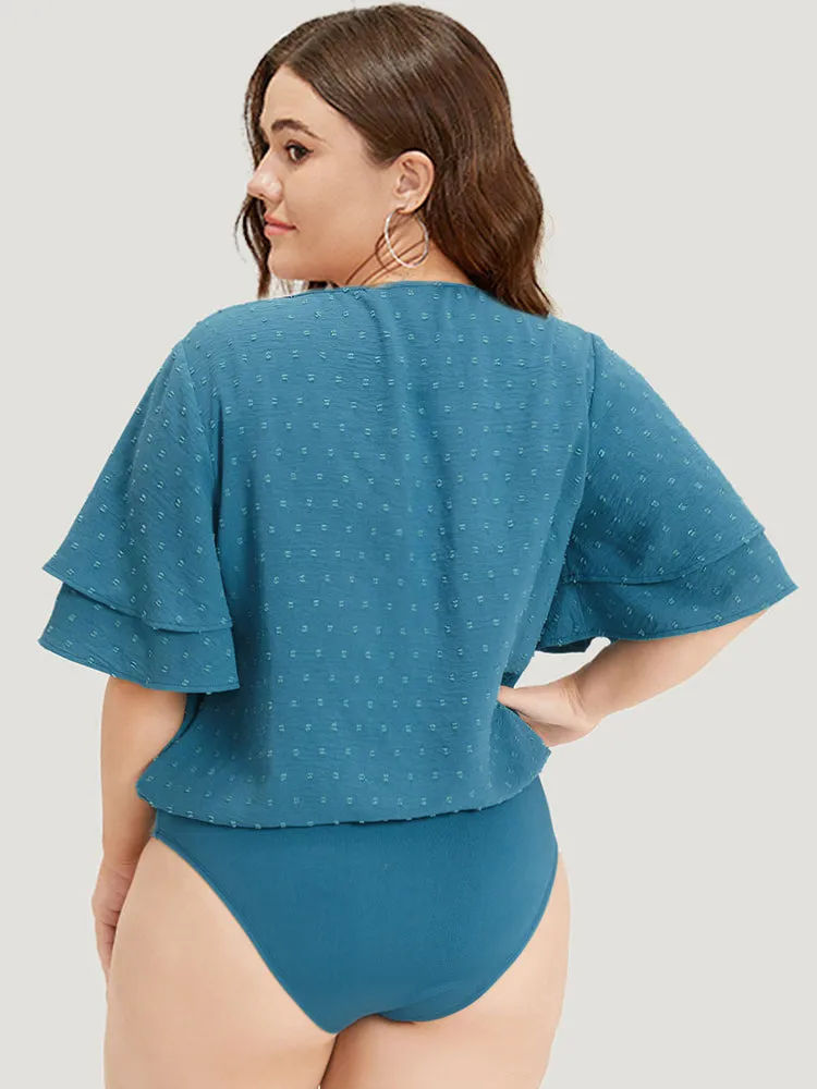 Polka Dot V Neck Ruffle Layered Sleeve Bodysuit sold by Bloomchic product image thumbnail 2