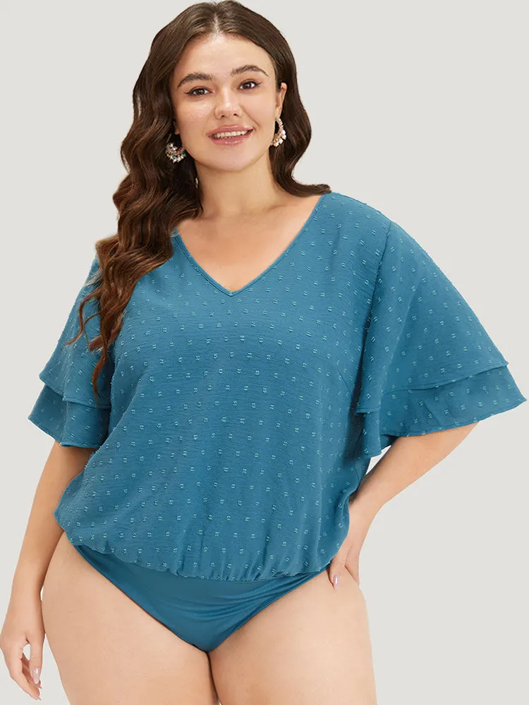 Polka Dot V Neck Ruffle Layered Sleeve Bodysuit sold by Bloomchic product image thumbnail 4