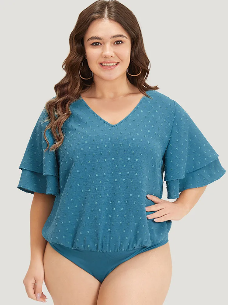 Polka Dot V Neck Ruffle Layered Sleeve Bodysuit sold by Bloomchic