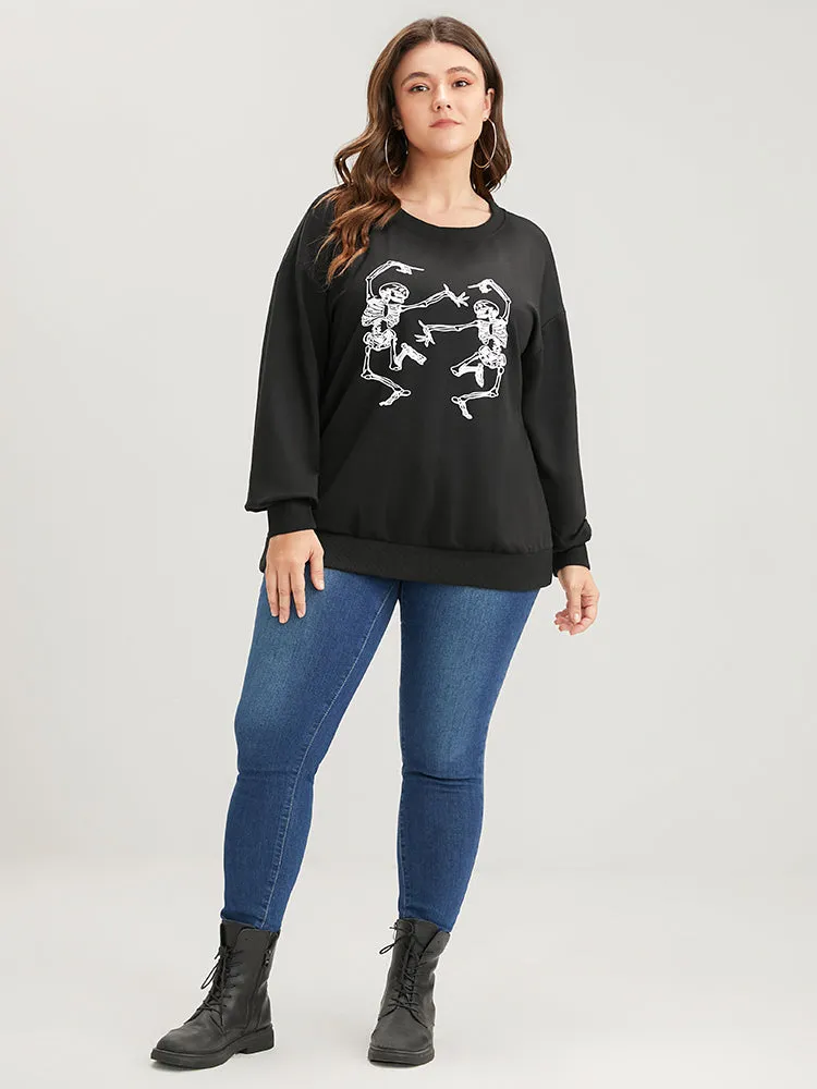 Halloween Solid Skull Print Drop Shoulder Sweatshirt sold by Bloomchic product image thumbnail 2