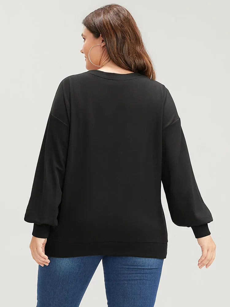 Halloween Solid Skull Print Drop Shoulder Sweatshirt sold by Bloomchic product image thumbnail 5