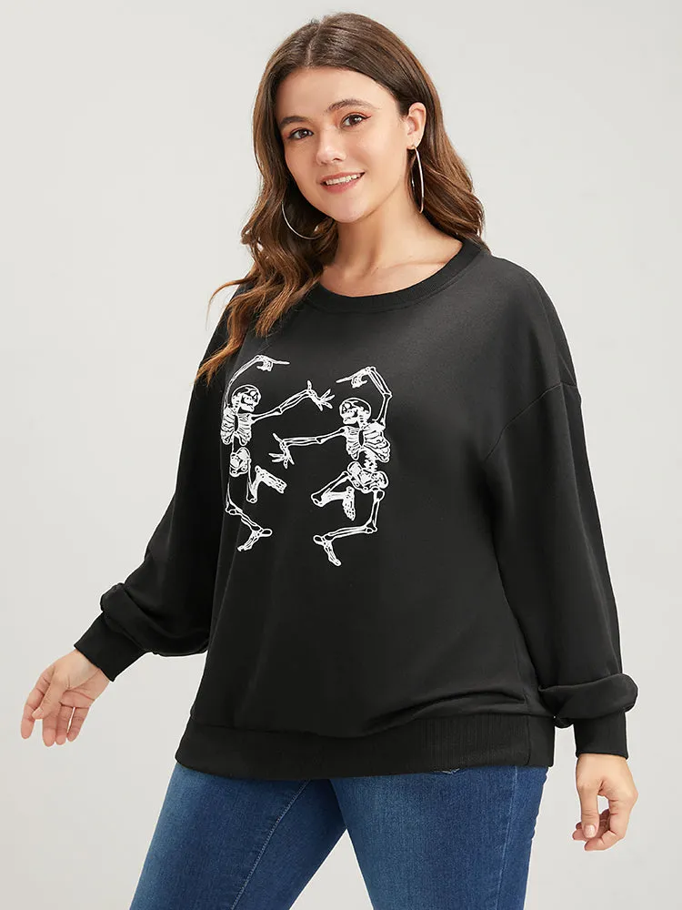 Halloween Solid Skull Print Drop Shoulder Sweatshirt sold by Bloomchic product image thumbnail 3