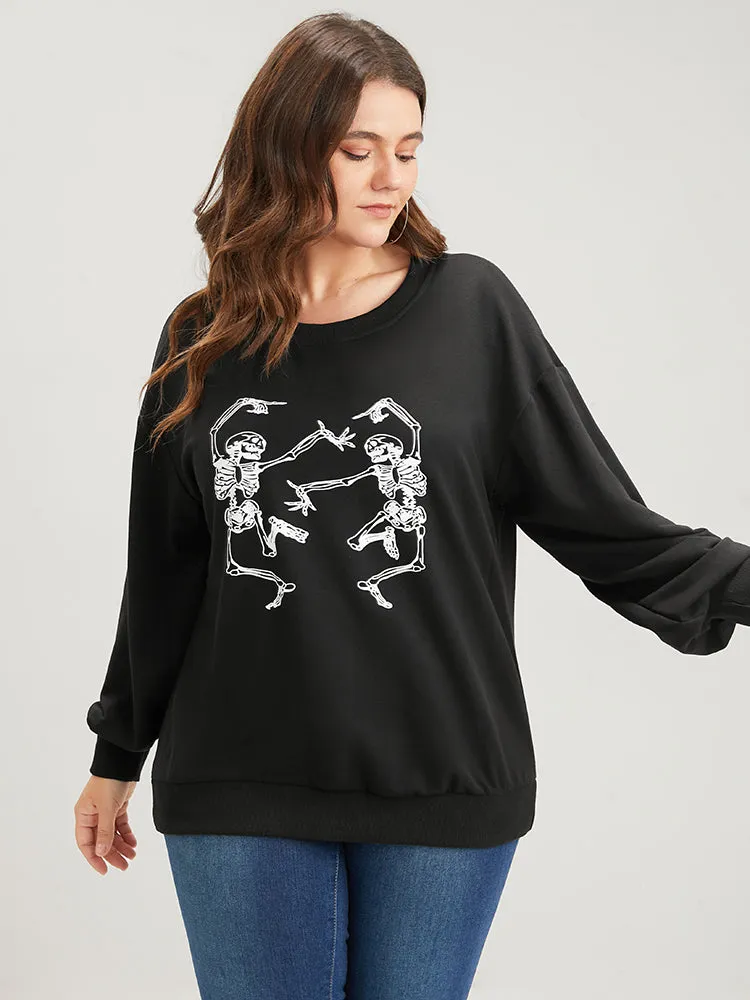 Halloween Solid Skull Print Drop Shoulder Sweatshirt sold by Bloomchic product image thumbnail 4