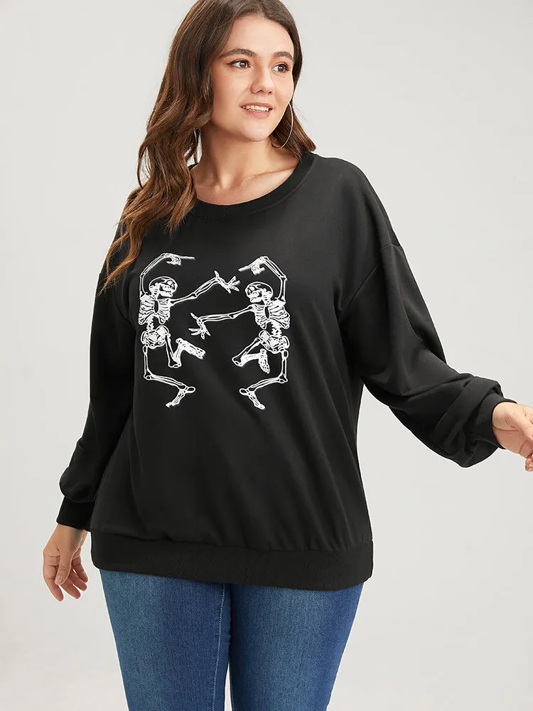 Halloween Solid Skull Print Drop Shoulder Sweatshirt sold by Bloomchic