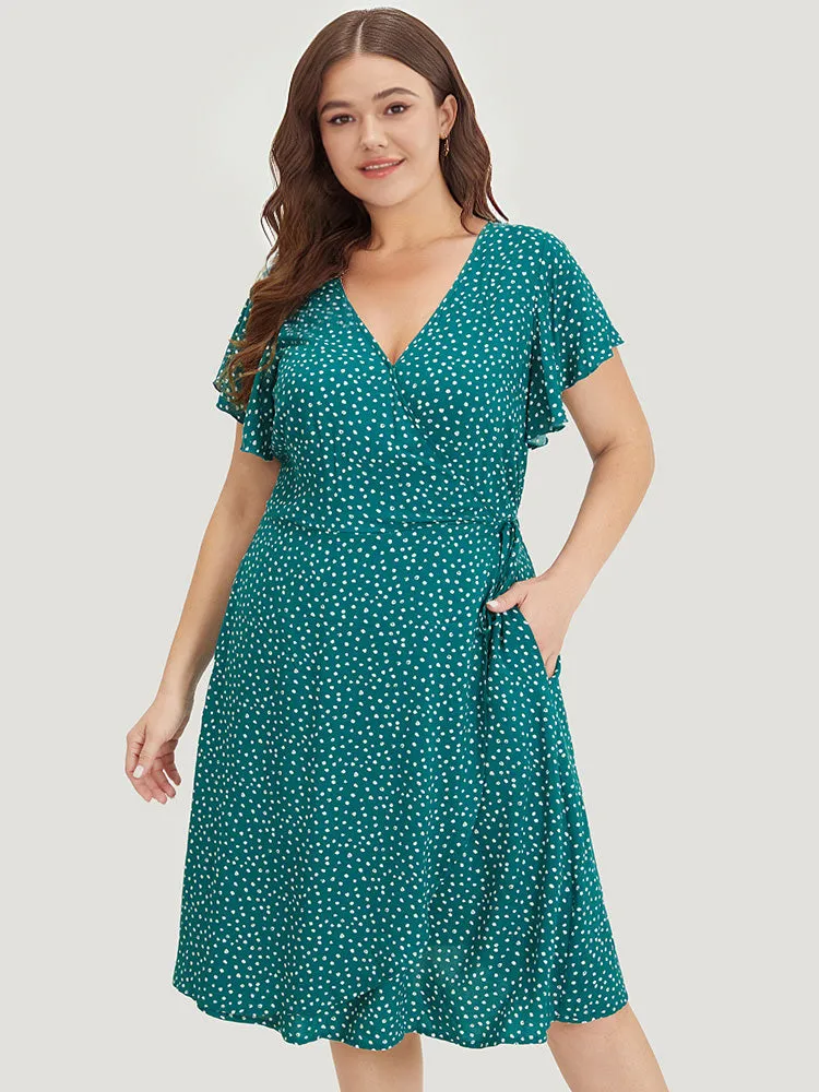 Polka Dot Ties Wrap Hem Ruffle Cap Sleeve Dress sold by Bloomchic product image thumbnail 3