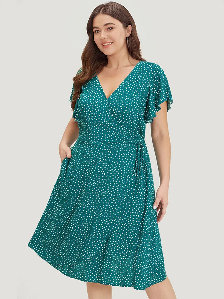 Polka Dot Ties Wrap Hem Ruffle Cap Sleeve Dress sold by Bloomchic product image thumbnail 5