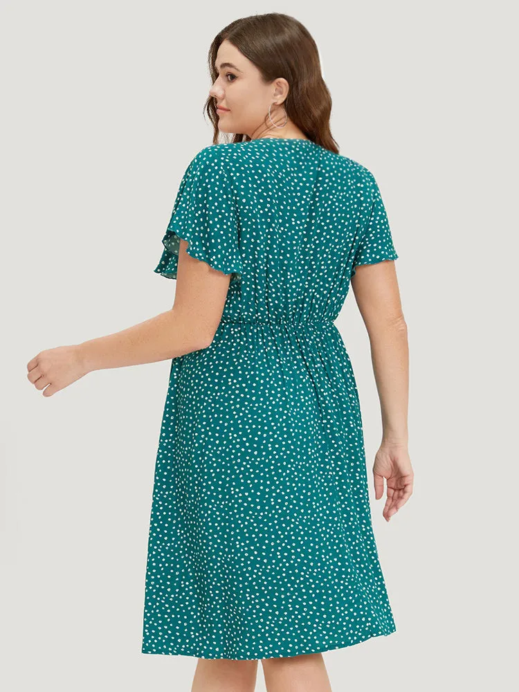 Polka Dot Ties Wrap Hem Ruffle Cap Sleeve Dress sold by Bloomchic product image thumbnail 2