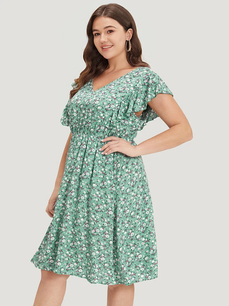 Ditsy Floral Ties Pocket Gathered Ruffle Cap Sleeve Dress sold by Bloomchic product image thumbnail 2
