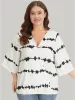 Striped Tie Dye V Neck Gathered Blouse sold by Bloomchic