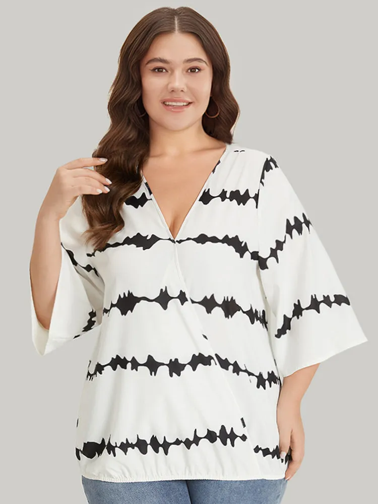 Striped Tie Dye V Neck Gathered Blouse sold by Bloomchic product image thumbnail 3