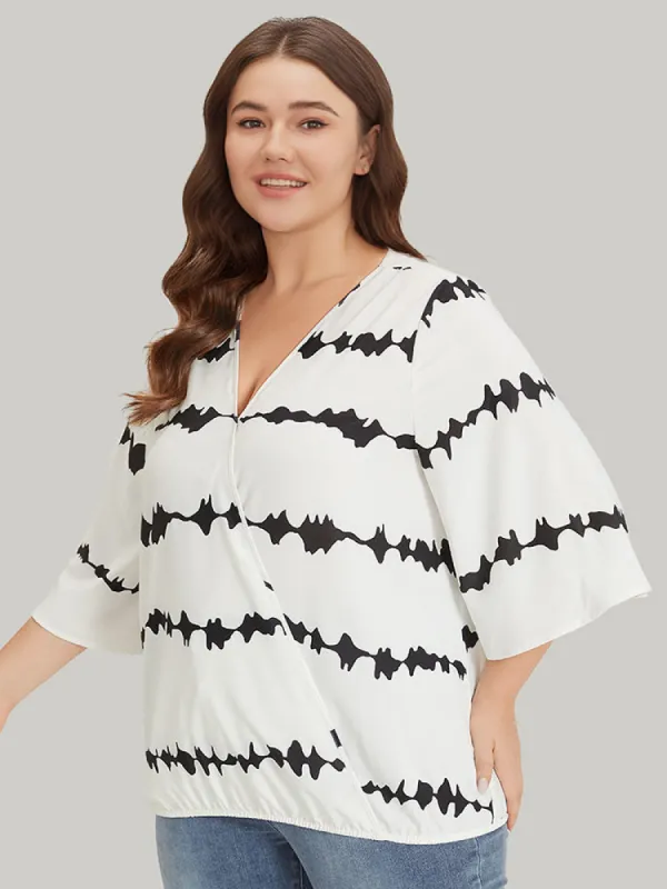Striped Tie Dye V Neck Gathered Blouse sold by Bloomchic