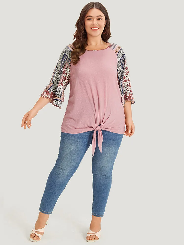 Bandana Patchwork Knotted Bell Sleeve Blouse sold by Bloomchic product image thumbnail 5