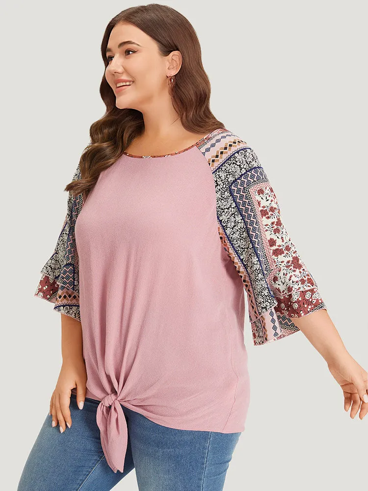 Bandana Patchwork Knotted Bell Sleeve Blouse sold by Bloomchic product image thumbnail 2