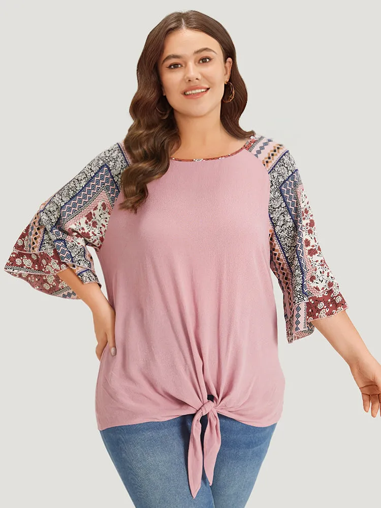 Bandana Patchwork Knotted Bell Sleeve Blouse sold by Bloomchic product image thumbnail 3