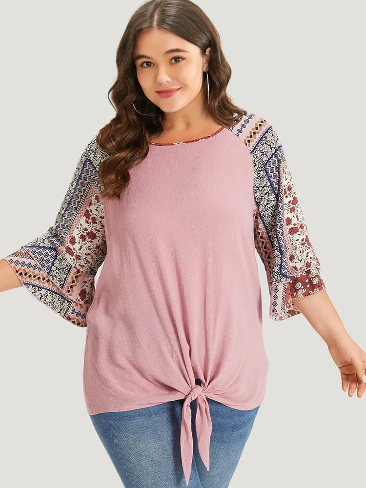 Bandana Patchwork Knotted Bell Sleeve Blouse sold by Bloomchic product image thumbnail 4