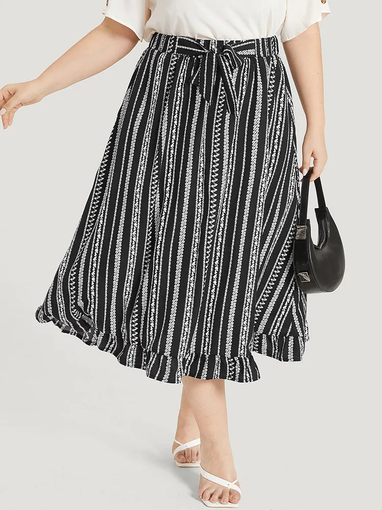 Striped Bowknot Pocket Ruffle Trim Skirt sold by Bloomchic