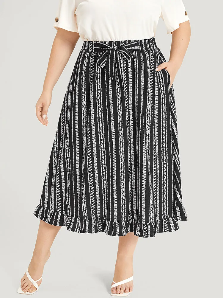 Striped Bowknot Pocket Ruffle Trim Skirt sold by Bloomchic product image thumbnail 5