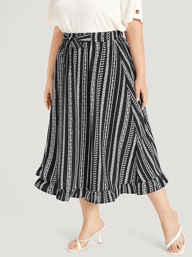 Striped Bowknot Pocket Ruffle Trim Skirt sold by Bloomchic product image thumbnail 2