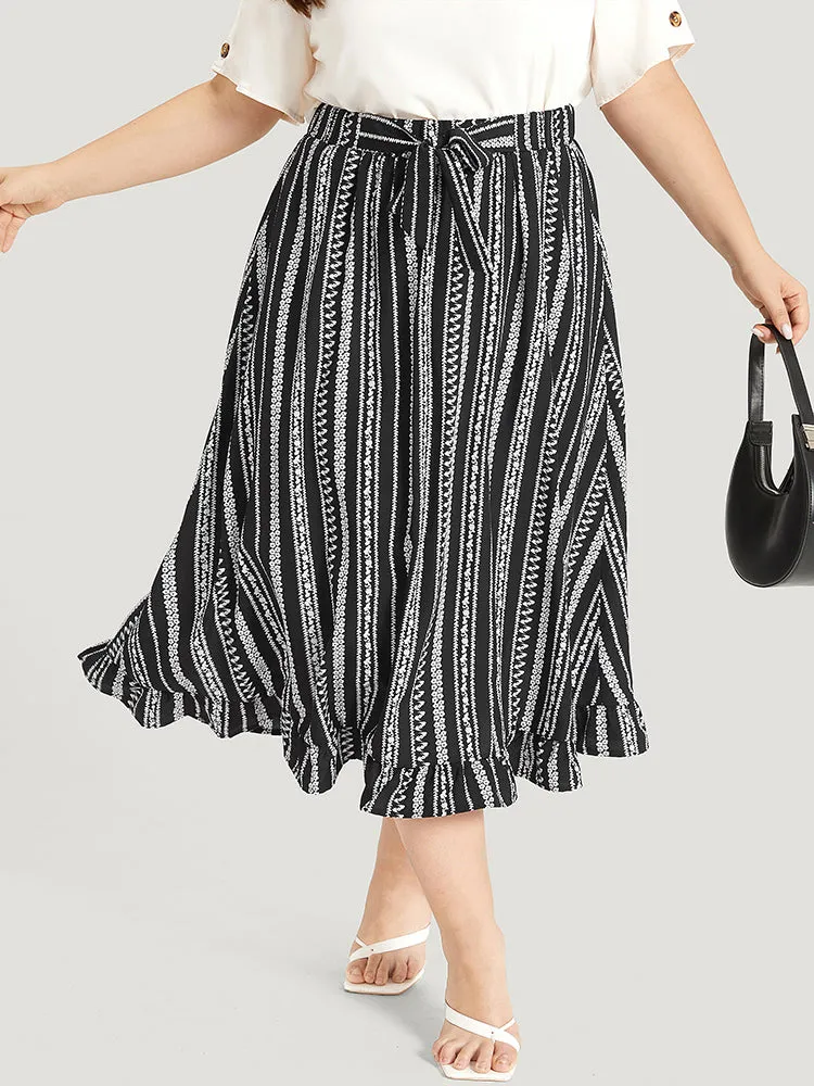 Striped Bowknot Pocket Ruffle Trim Skirt sold by Bloomchic product image thumbnail 3