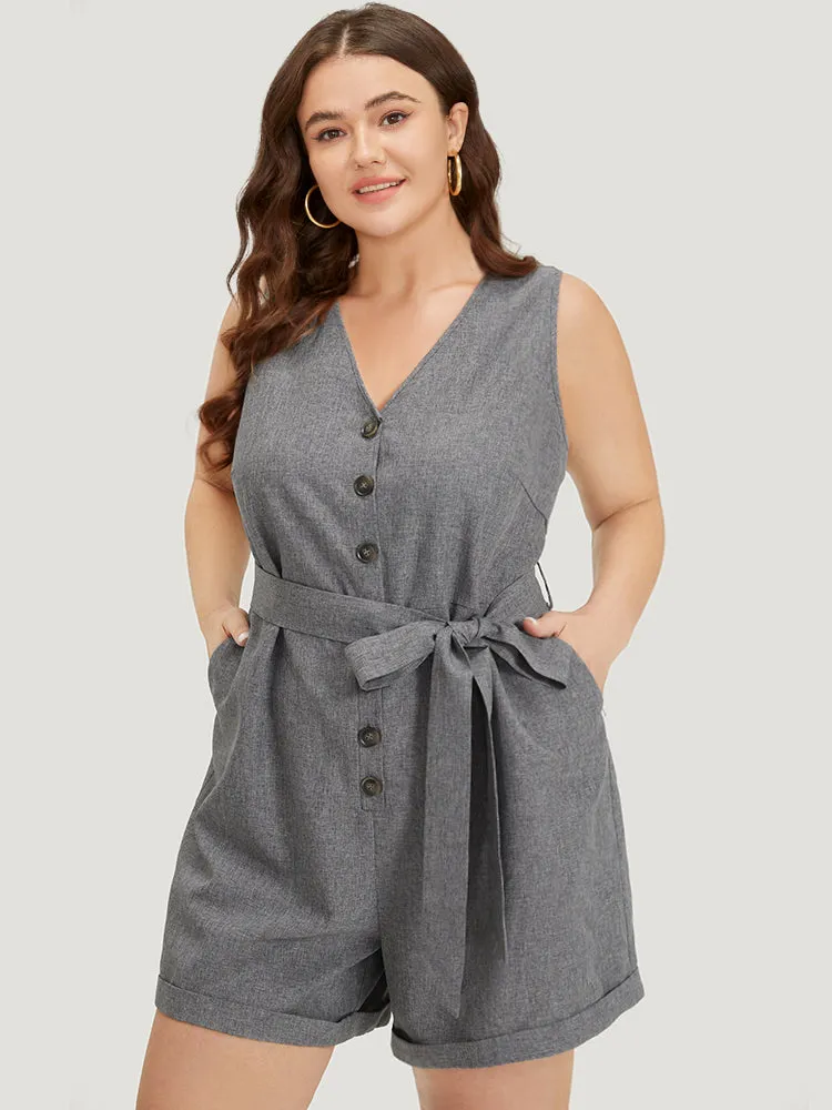Plain Belted Button Through Roll Hem Tank Jumpsuit sold by Bloomchic product image thumbnail 3