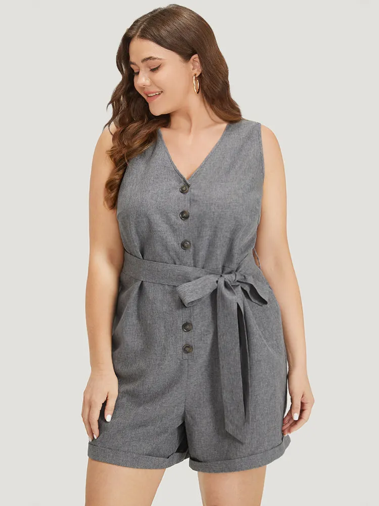 Plain Belted Button Through Roll Hem Tank Jumpsuit sold by Bloomchic product image thumbnail 4