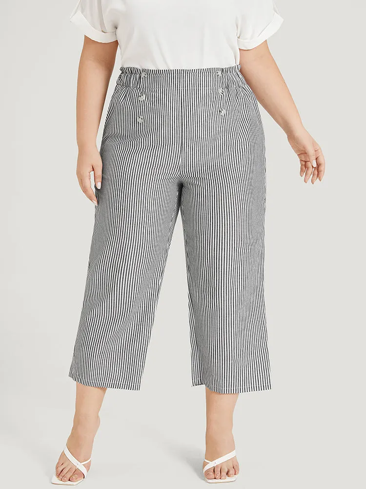 Striped Pocket Button Detail Paperbag Waist Pants sold by Bloomchic