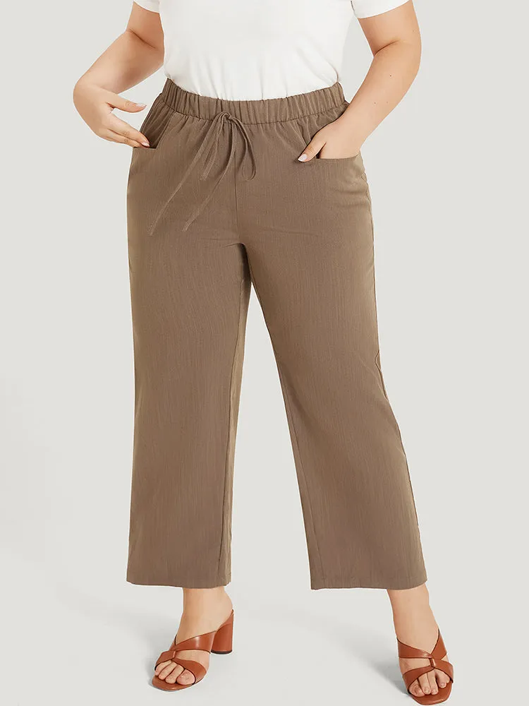 Plain Pocket Ties Elastic Waist Straight Leg Pants sold by Bloomchic