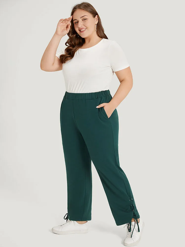 Plain Pocket Elastic Waist Lace Up Side Sweatpants sold by Bloomchic product image thumbnail 4