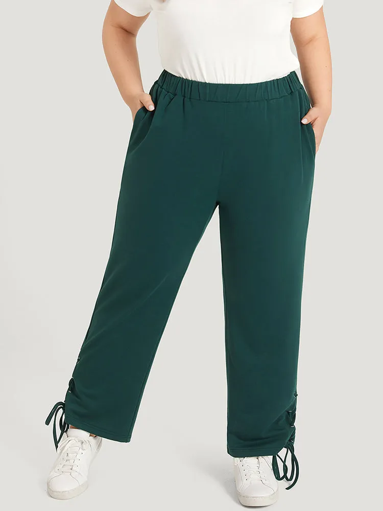 Plain Pocket Elastic Waist Lace Up Side Sweatpants sold by Bloomchic