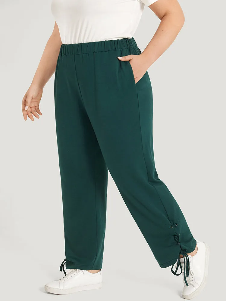 Plain Pocket Elastic Waist Lace Up Side Sweatpants sold by Bloomchic product image thumbnail 2
