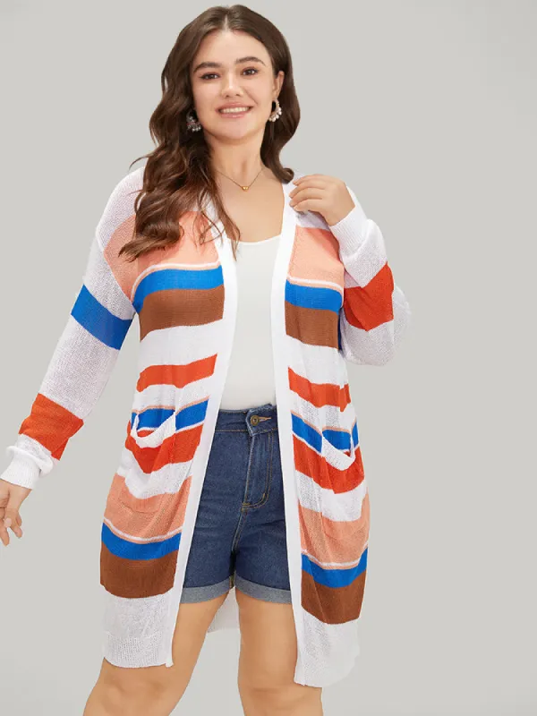 Colorblock Contrast Pocket Tunic Open Front Cardigan sold by Bloomchic