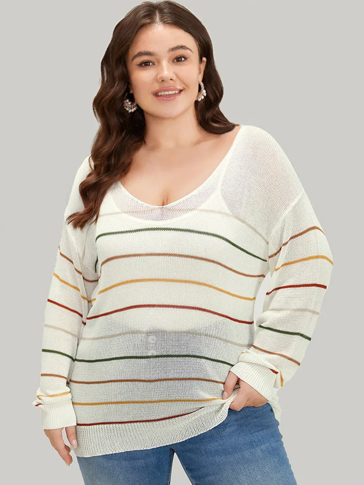 Rainbow Striped Mesh Lightweight Pullover sold by Bloomchic