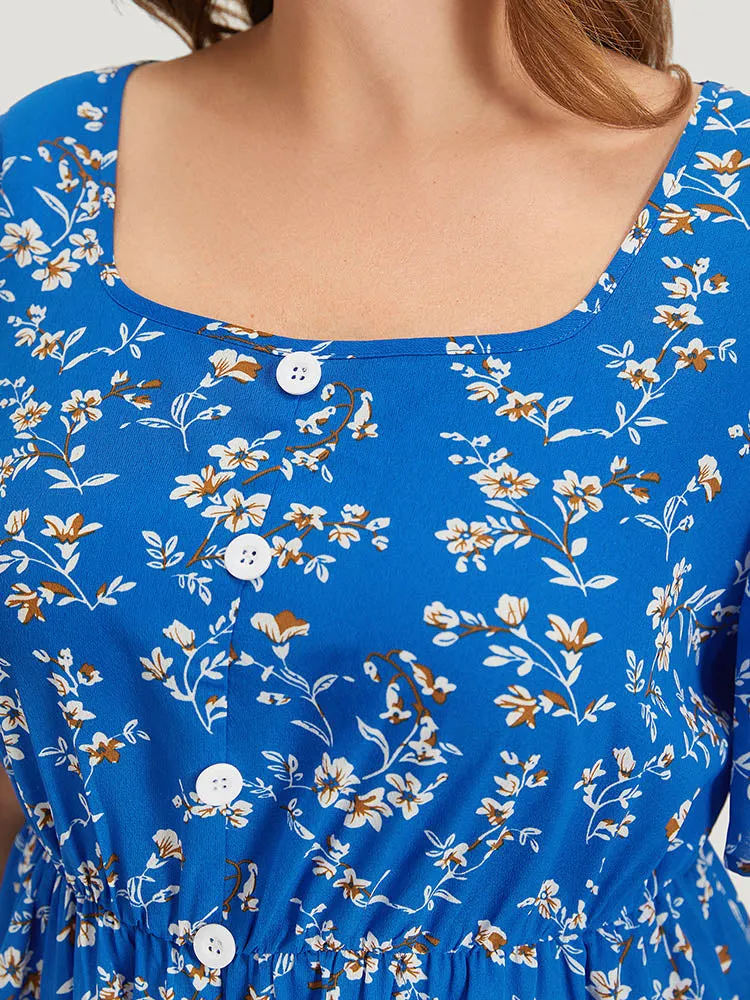 Floral Print Square Neck Button Detail Ruffle Split Front Dress sold by Bloomchic product image thumbnail 5