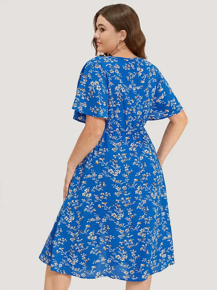 Floral Print Square Neck Button Detail Ruffle Split Front Dress sold by Bloomchic product image thumbnail 2