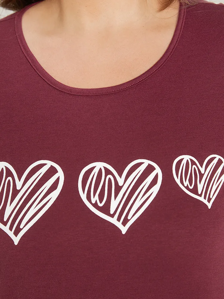 Heart Print Ruffle Hem Crew Neck Sleep Dress sold by Bloomchic product image thumbnail 5