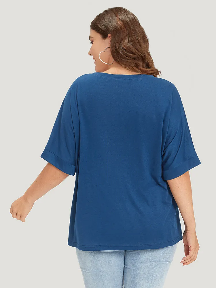 Star Rhinestone Crew Neck Roll Batwing Sleeve T-shirt sold by Bloomchic product image thumbnail 2