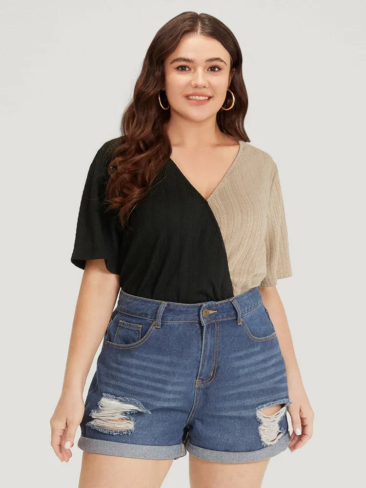 Plain Textured Colorblock Contrast Patchwork Bodysuit sold by Bloomchic product image thumbnail 2